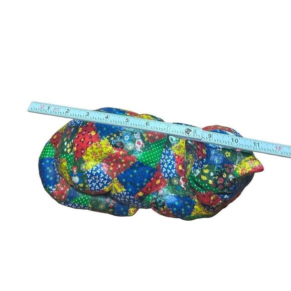 Vintage Rainbow Plaid Ceramic Calico Cat Statue Door Stop Decoupage Figurine Pat - Picture 3 of 7